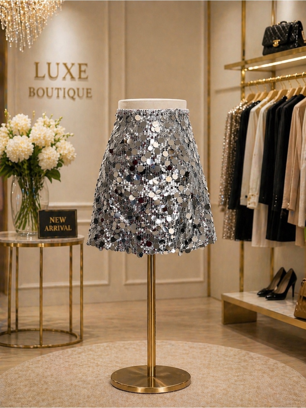 Silver Sequin A-Line Mini Skirt, Size XXL